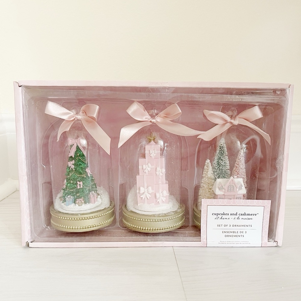 Cupcakes & Cashmere – Set of 3 Pink Glass Dome Ornaments